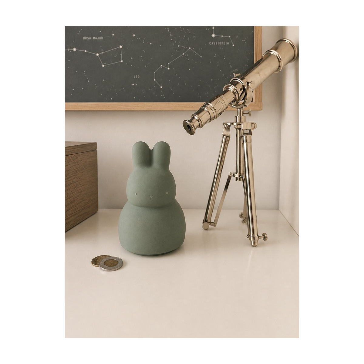 Silicone Piggy Bank Bunny Sage Green styled