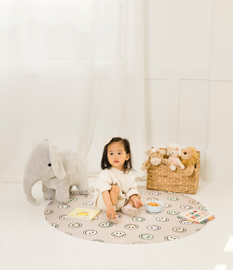 Catch All Mat for Mealtime & Playtime Mess - Pastel Smiley