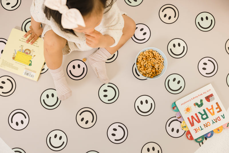 Catch All Mat for Mealtime & Playtime Mess - Pastel Smiley