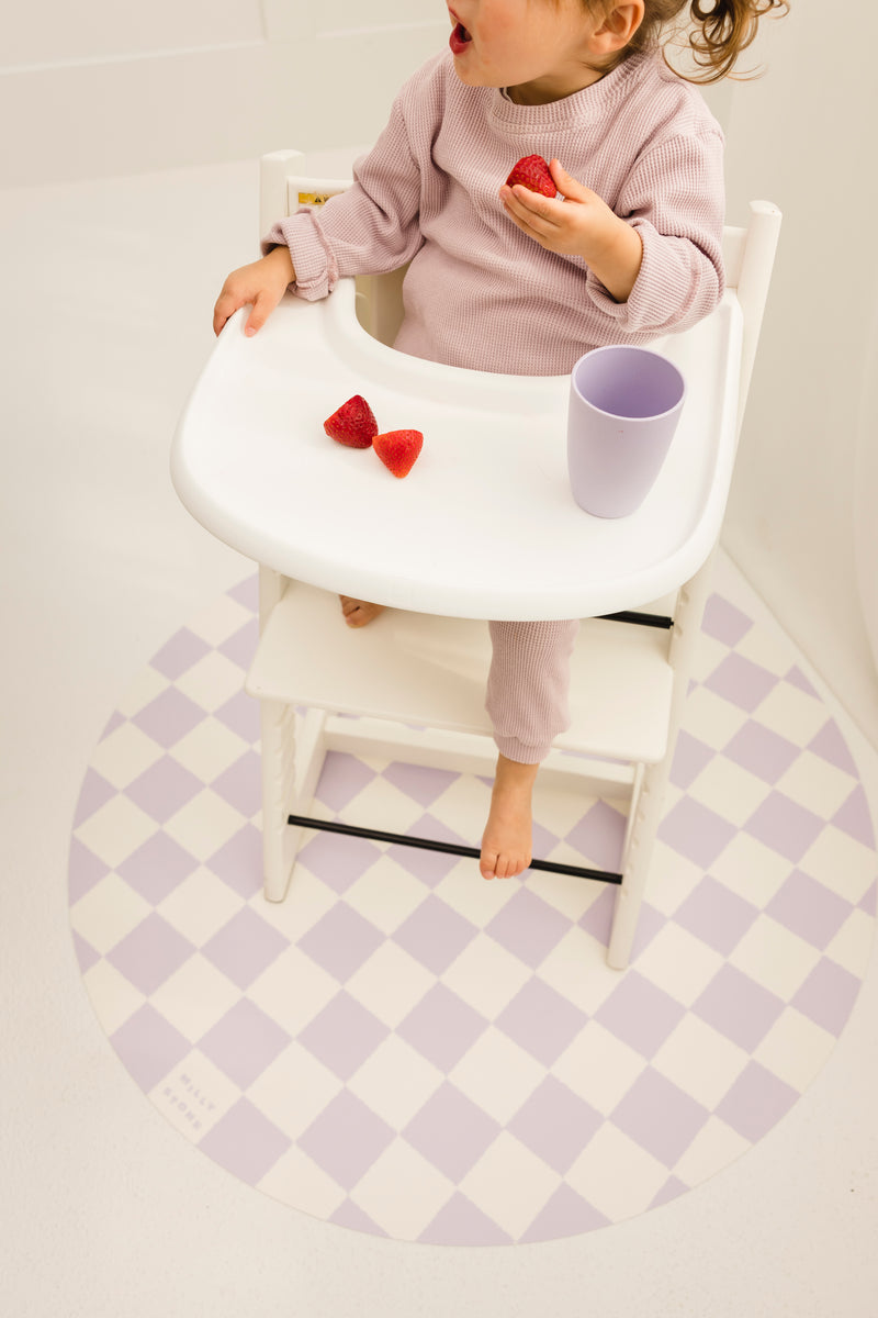 Catch All Mat for Mealtime & Playtime Mess - Lilac Checkerboard