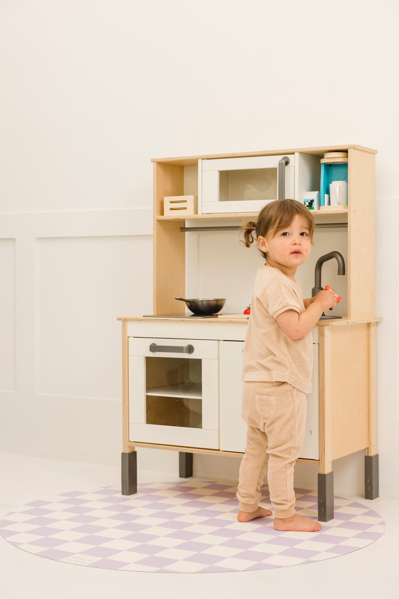 Catch All Mat for Mealtime & Playtime Mess - Lilac Checkerboard