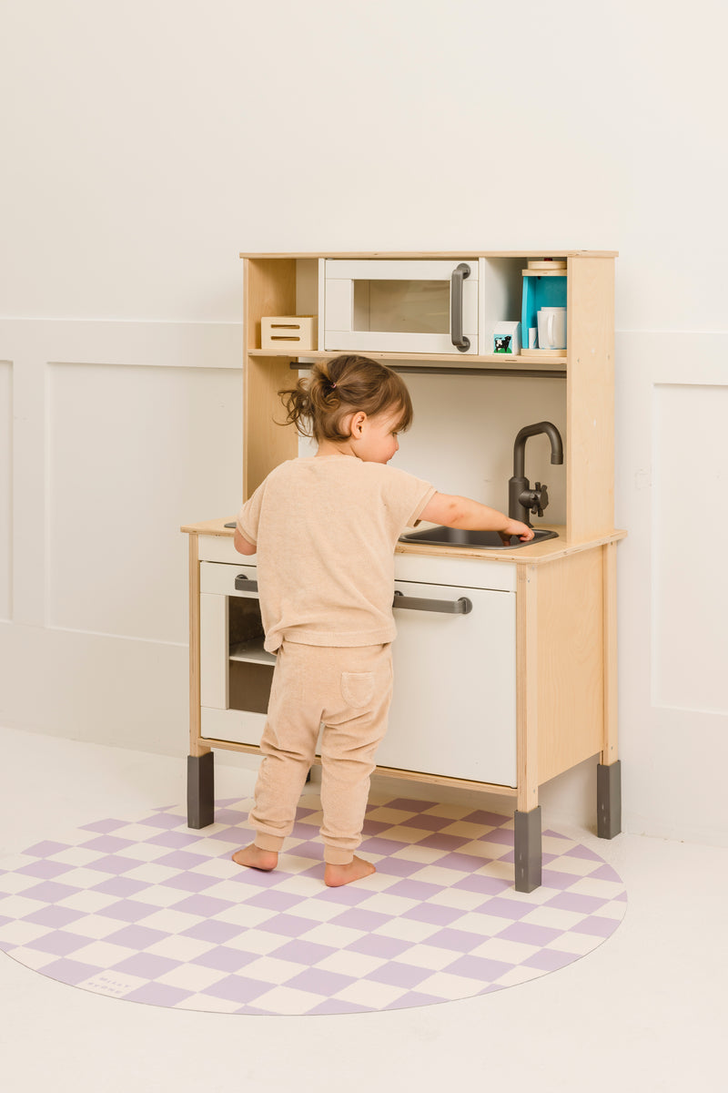 Catch All Mat for Mealtime & Playtime Mess - Lilac Checkerboard