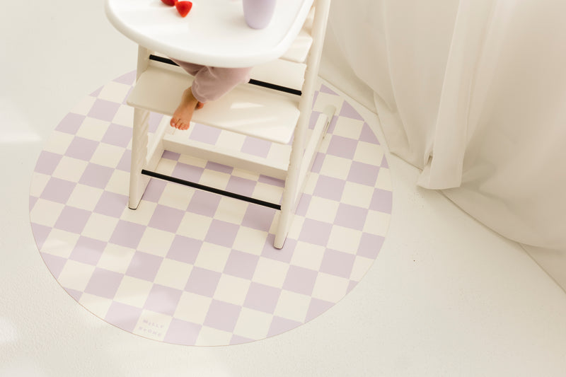 Catch All Mat for Mealtime & Playtime Mess - Lilac Checkerboard