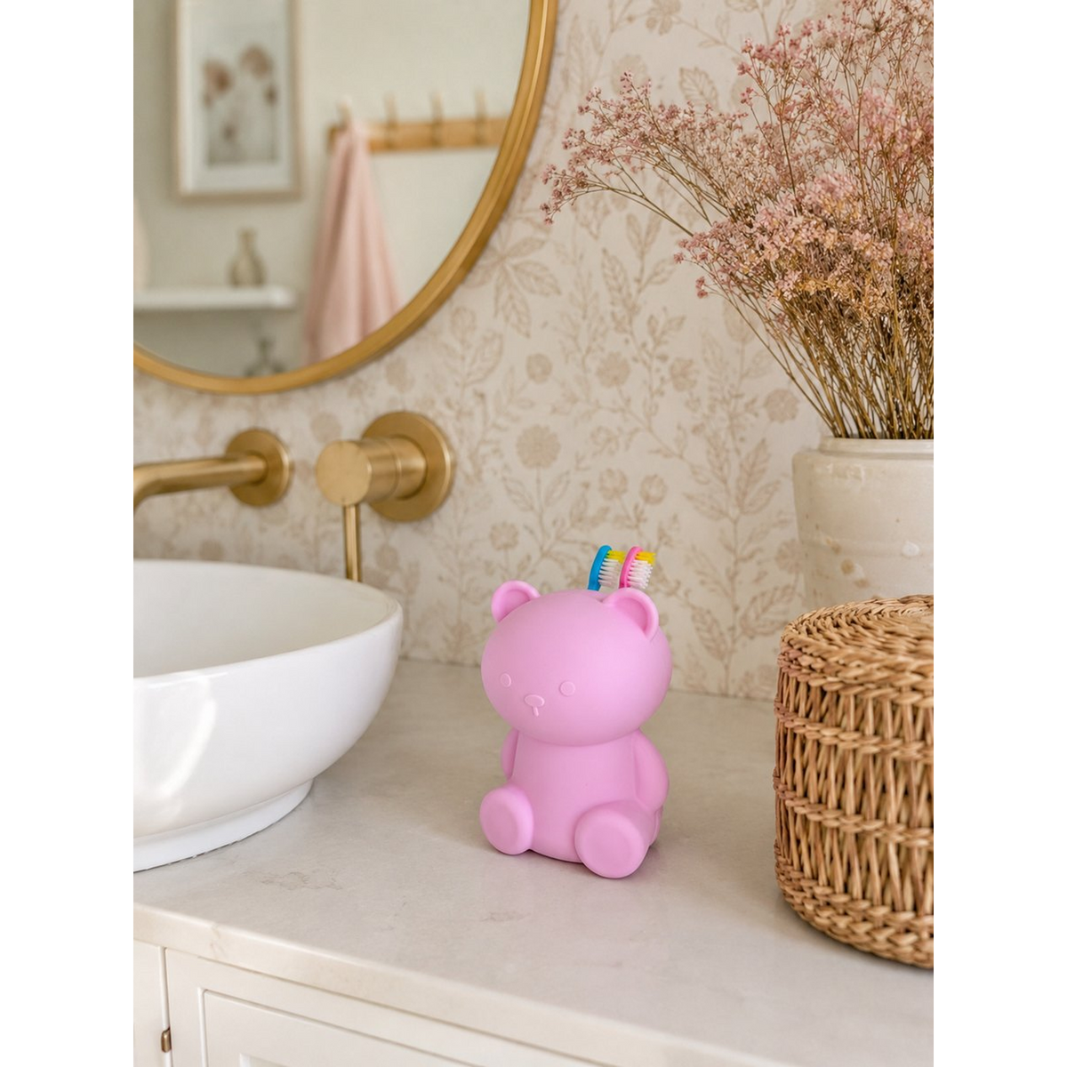 Strawberry Milk bear toothbrush holder lifestyle